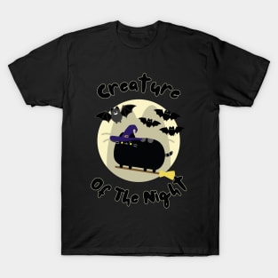 Creature of the Night Black Cat Witch in Full Moon T-Shirt